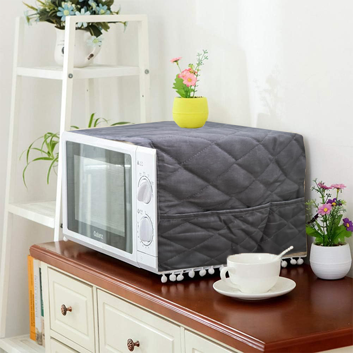 Grey Quilted Microwave Oven Cover