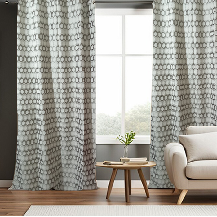 Grey Cotton Jacquard Curtain Pack of 2