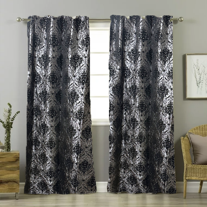 Black Velvet Jacquard  Curtains Pack of 2