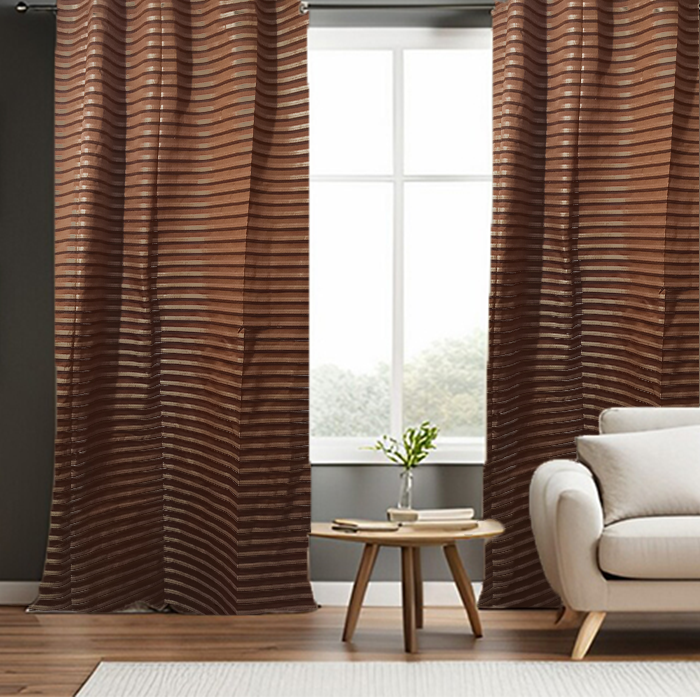 Brown Silk Jacquard Curtains Pack of 2