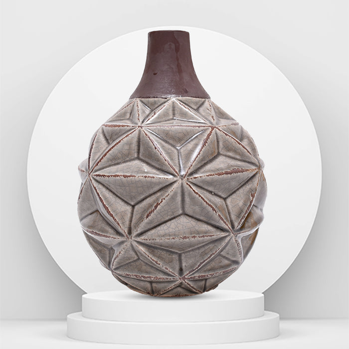 Brown Round Shape Ceramic Vase