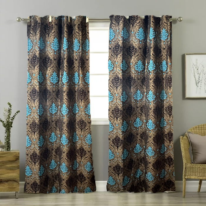 Brown Velvet Jacquard Curtains Pack of 2