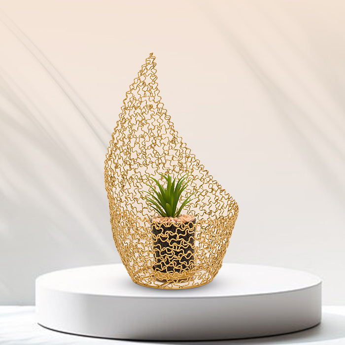Golden Metal Leaf With Plant