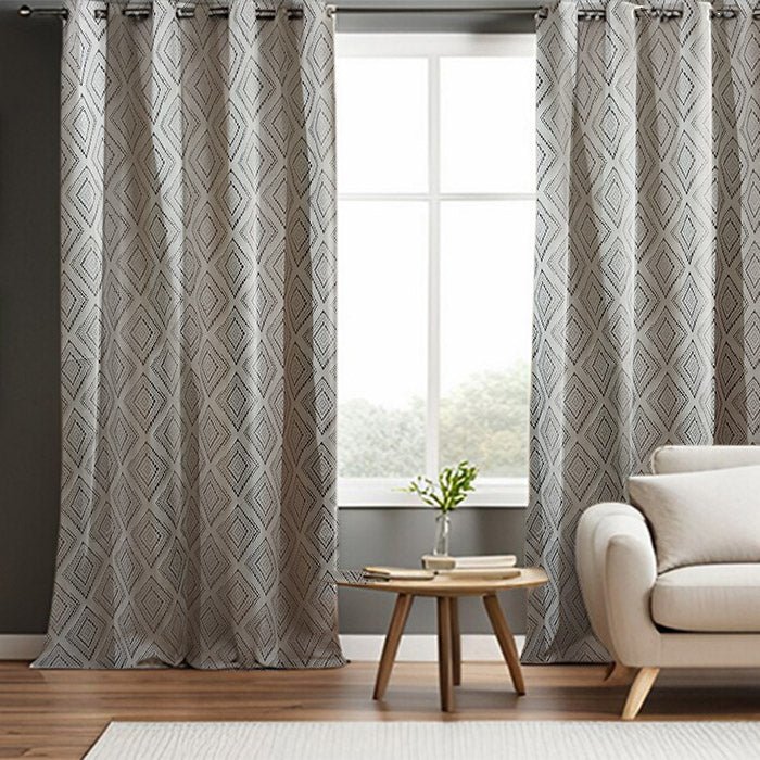 Textured Grey Cotton Jacquard Curtain Pack of 2